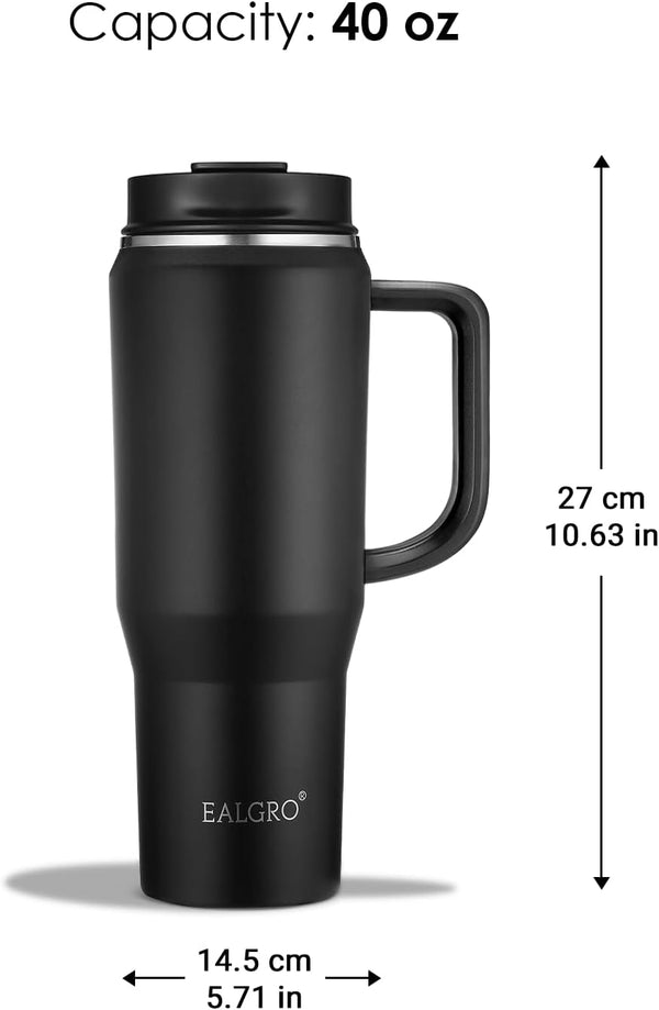 40 oz Insulated Tumbler with Handle and Lid, Stainless Steel Travel Coffee Mug Cup, Black