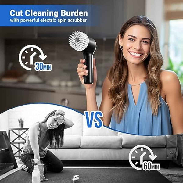 Electric Spin Scrubber, Cordless Shower Scrubber with Battery Level Display, 2 Speeds Electric Scrubber for Cleaning with 6 Replaceable Heads, Cleaning Brush for Bathroom/Sink/Window
