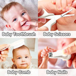 Baby Grooming Kit for Newborn Girls and Boys, Infant Safety Care Set with Hair Brush, Comb, Nail Clipper, Nasal Aspirator, Grey and White