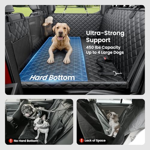 reeva dog truck seat cover for back seat, hard bottom dog hammock for car, waterproof, universal, black, xl size