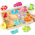 Montessori wooden puzzles for toddlers, 8pcs dinosaur egg matching, educational preschool learning toys