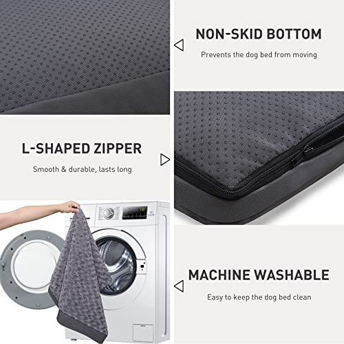 Rose velvet soft dog bed for medium dogs with waterproof and orthopedic features, 35 x 22 inch, gray