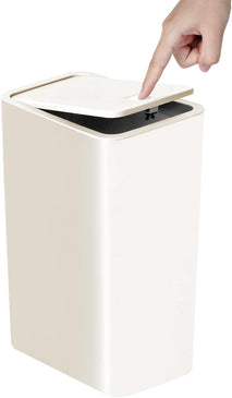 TIPGO Bathroom Trash Can with Lid, 10 Liter Capacity, White Color