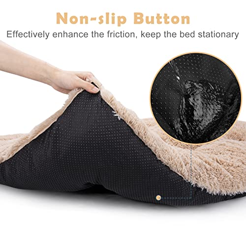 JOEJOY Large Dog Bed Crate Pad, Deluxe Plush Washable Dog Beds Fulffy Soft Kennel Pad Anti-Slip Pet Sleeping Mat for Extra Large Medium Small Dogs, 40" x 27", Beige