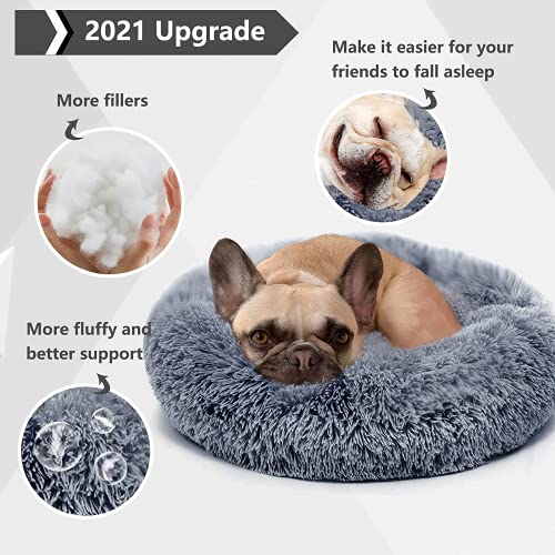 Small Calming Round Dog Bed for Small Dogs Machine Washable Fluffy Luxury Anti-Slip Waterproof Mute Base