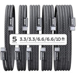 Lisen 5-pack usb c to c cable, 60w fast charging, 10ft for iphone 17, ipad, galaxy s25/s24