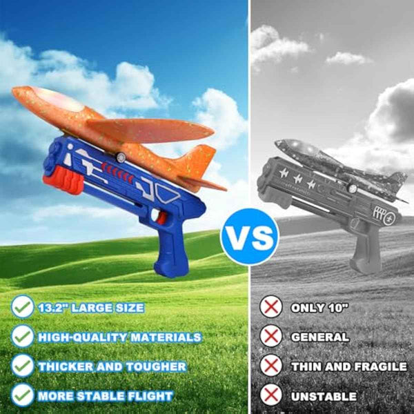 Fuwidvia airplane launcher toys, 3-pack, 13.2'' LED foam glider planes, 2 flight modes, outdoor fun for kids 4-12 years old, blue, green, orange