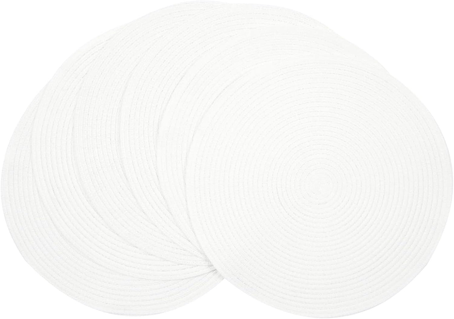 SHACOS 15 inch Round Braided Placemats Set of 6 Non Slip Heat Resistant Cotton Polyester Table Mats Washable Place Mats for Kitchen Dining Party Table Decor (Beige, 6)