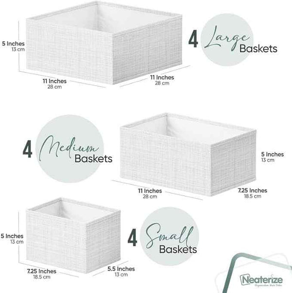 White-Grey Dresser Organizer Set of 12 PCS - Perfect for Nursery, Bedroom, Closet, Baby Clothes Organizer and Storage