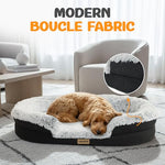 Fluffy orthopedic dog bed for large & extra large dogs with curved bolster support and egg-crate foam base, 43" gray oval pet donut bed with washable cover