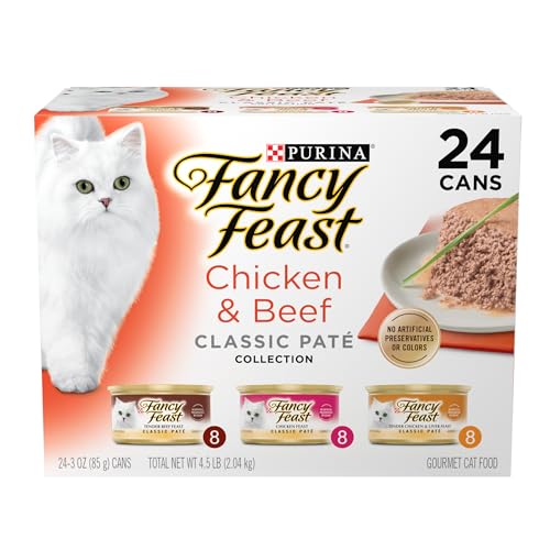 Purina fancy feast chicken and beef classic pate grain free wet cat food variety pack 3 oz pull-top cans