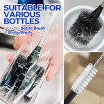 Holikme Bottle Brush Cleaner Set, 14" Long Handle Stainless Steel Bottle Cleaner Brush, 3 Straw Cleaner Brush, Bottle Cleaning Brush for Water Bottle, Cups, Abrasive Wheel Brushes, Straws Black