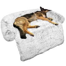 Calming Light Grey Large Dog Bed with Fluffy Plush Cover and Non-Slip Base for Large Medium Small Dogs and Cats