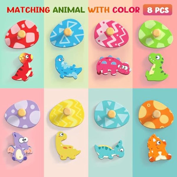 Wooden Puzzles for Toddlers, 8 Pcs Dinosaur Matching Egg Puzzle, Montessori Toys for Boy Girl Easter Birthday Gifts, Preschool Learning Activities & Educational Toys for Boys, Girls
