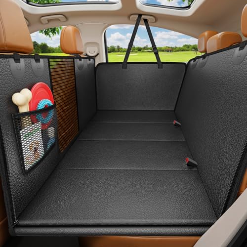 urpower pu leather backseat extender for dogs, waterproof car seat cover, hard bottom dog car hammock for sedans and suvs