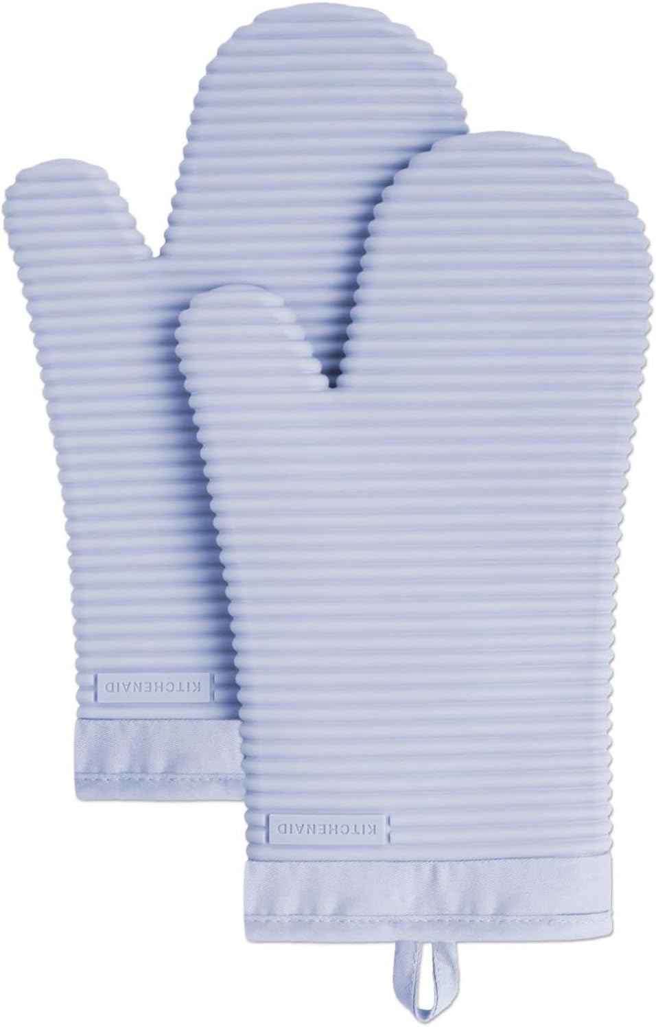 KITCHENAID Ribbed Soft Silicone Oven Mitt 2-Pack Set, 7.5"x13", Milkshake