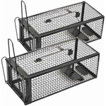 Black 2-pack humane live animal traps for indoors and outdoors - rats, mice, chipmunks, voles and similar-size animals