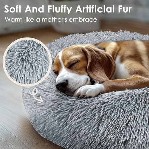 hoewina dog & cat bed for indoor cats light grey 20in calming donut bed
