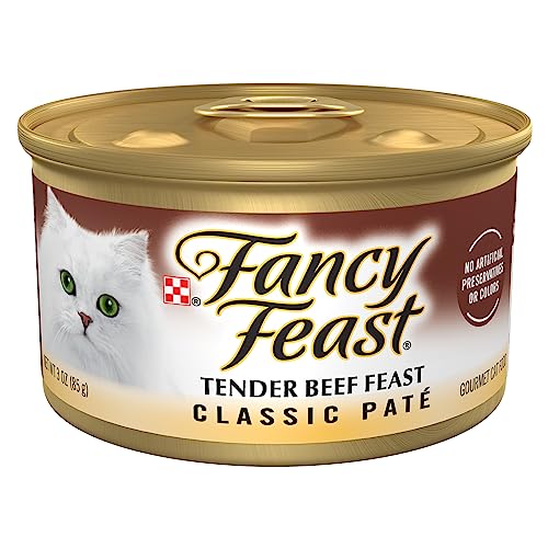 Purina fancy feast tender beef feast classic grain free wet cat food pate 3 oz cans pack of 24