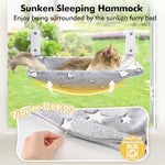 Cat Window Perch with sturdy metal frame, glowing stars pattern, and foldable design for indoor cats (Stars - M)