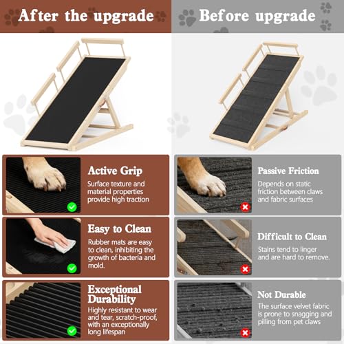 dog ramp for high bed adjustable wooden step with anti-slip mat up to 250 lbs