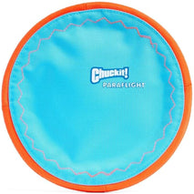 chuckit paraflight flying disc dog toy - water floating flyer - durable nylon with soft rubber edges - medium and large dogs - size large