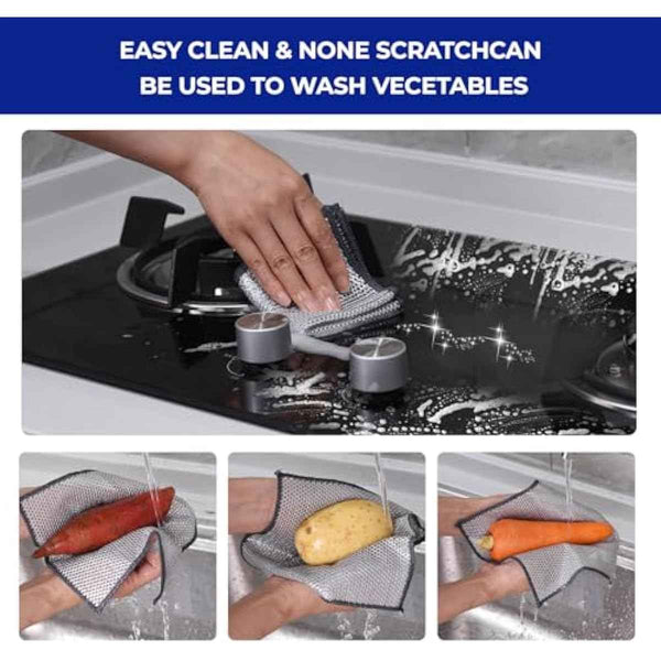 12 PCS 3-Layer Non-Scratch Multipurpose Steel Wire Dishcloths - Reusable Quick-Dry Odor-Free Scrub Cloths