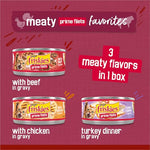 purina friskies gravy wet cat food variety pack, 24-count, 5.5 oz cans, real beef, chicken, or turkey