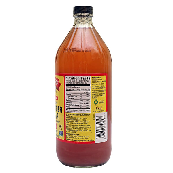 Bragg organic Raw Apple Cider Vinegar, 32 ounce, 1 pack for healthy digestion and skin