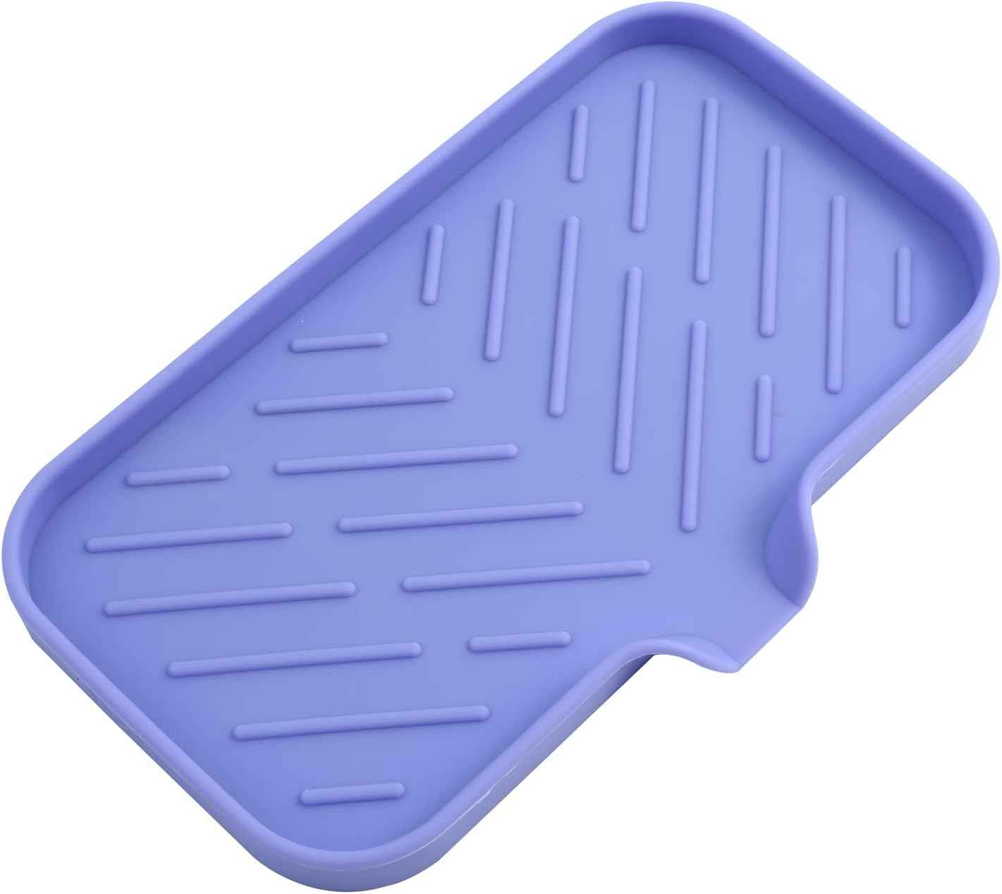 Silicone Bathroom Soap Dishes with Drain Spout-Bathroom and Kitchen Sink Organizer,Sponge Holder,Dish Soap Tray,Perfect for Dispenser,Scrubber,Bottle,Cup on Sink or Counter-Black 4.9"×3.2"