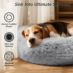 Jolivogue Small Dog & Cat Donut Bed for Indoor Cats, 20 inches Smoke Grey, Washable Round Fluffy Plush Faux Fur