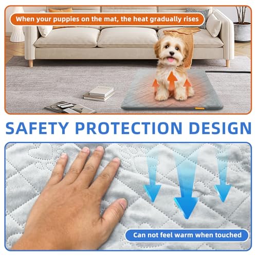 Pet Heating Pad for Cats Dogs Electric Heated Bed Waterproof Warming Mat Indoor Outdoor Chew Resistant Cord Adjustable 5 Timer and 6 Level Temperature for Pets Puppy Animals-17.7x17.7in