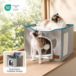 Bedsure Large Grey Cat Cave with Fluffy Ball and Scratch Pad, Foldable, Indoor Pet House for Cats, 16.5x16.5x13 inches