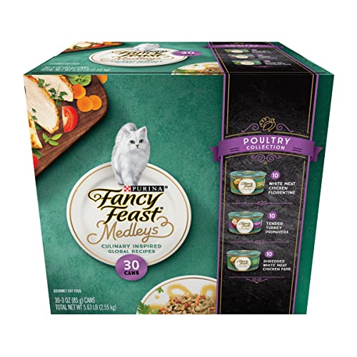 Purina fancy feast medleys poultry collection 3 oz wet cat food variety pack for adult cats (pack of 30)