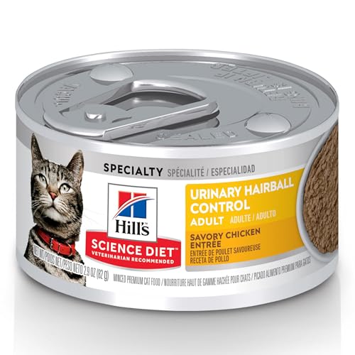 Hill's Science Diet Urinary Hairball Control, Adult 1-6, Urinary Track Health & Hairball Control Support, Wet Cat Food, Chicken Minced, 2.9 oz Can, Case of 12