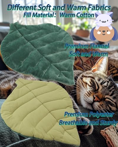 cat self warming bed 26x20 green leaf shaped cotton soft warm pet pad blanket