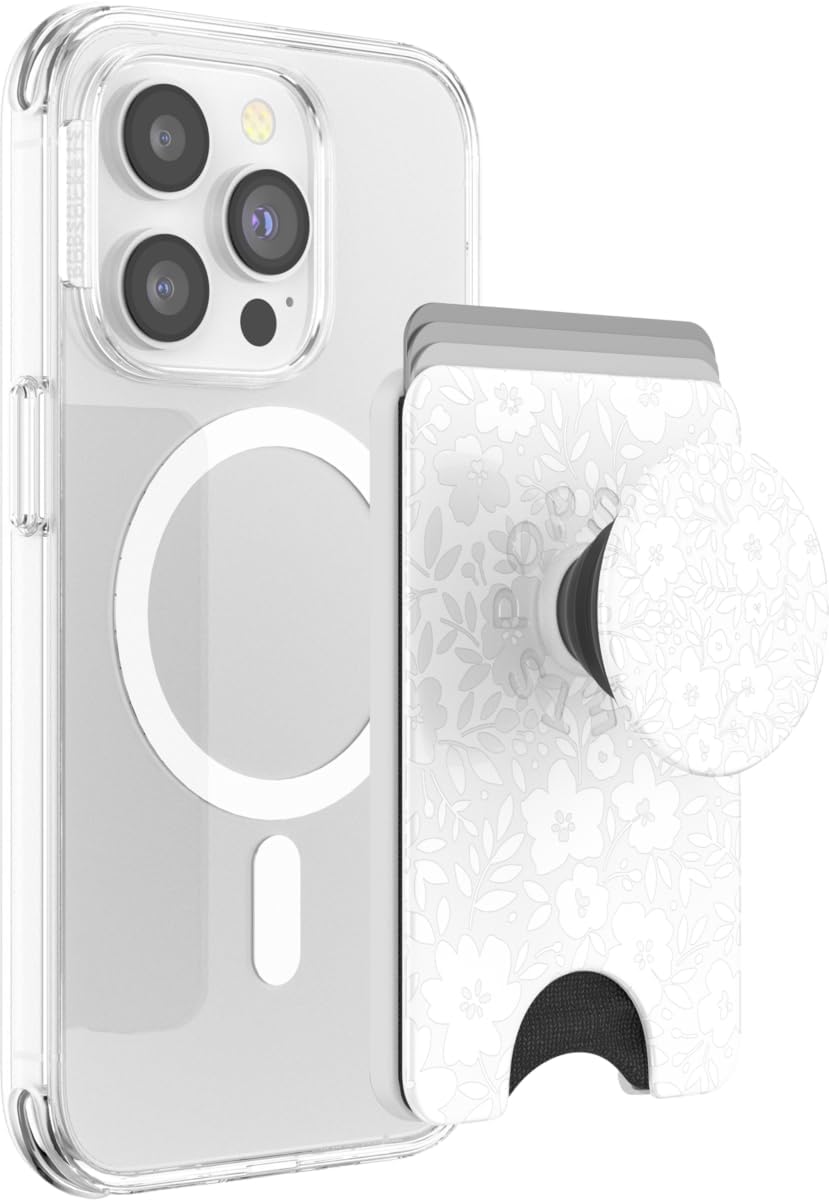 PopSockets Phone Wallet with Expanding Grip and Adapter Ring for MagSafe, Phone Card Holder, Wireless Charging Compatible, Wallet Compatible with MagSafe - Black