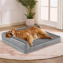 Grey XL Orthopedic Dog Bed with L-Shaped Bolster and Waterproof Cover for Large Dogs 42x30x7.5 inches