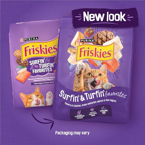purina friskies cat food surfin and turfin favorites flavors chicken whitefish salmon filet mignon 3.15 lb bags pack of 4