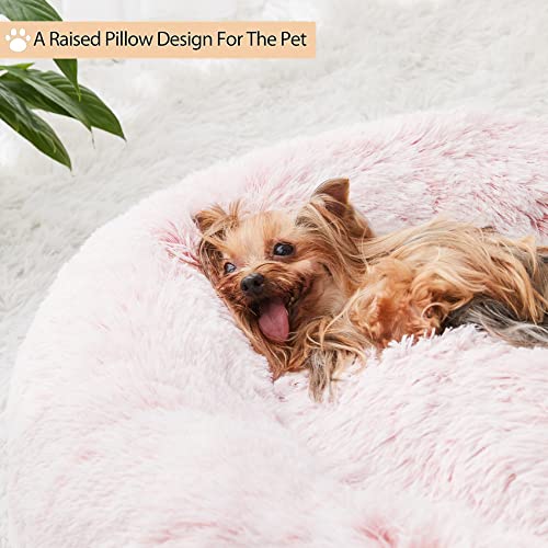 WNPETHOME faux fur self-warming donut cuddler dog bed, 20 x 20 x 8 inch, light pink