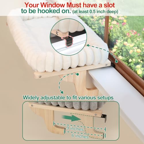 zakkart snugcloud cat window perch with 4-sided bolster natural wood and white bed medium