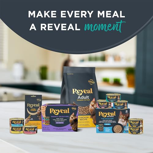 Reveal Natural Wet Canned Cat Food, 3-Flavor Variety Pack, Limited Ingredient, Grain-Free, High Protein with No Artificial Additives, Fish Variety in Broth (12 x 2.47 oz Cans)