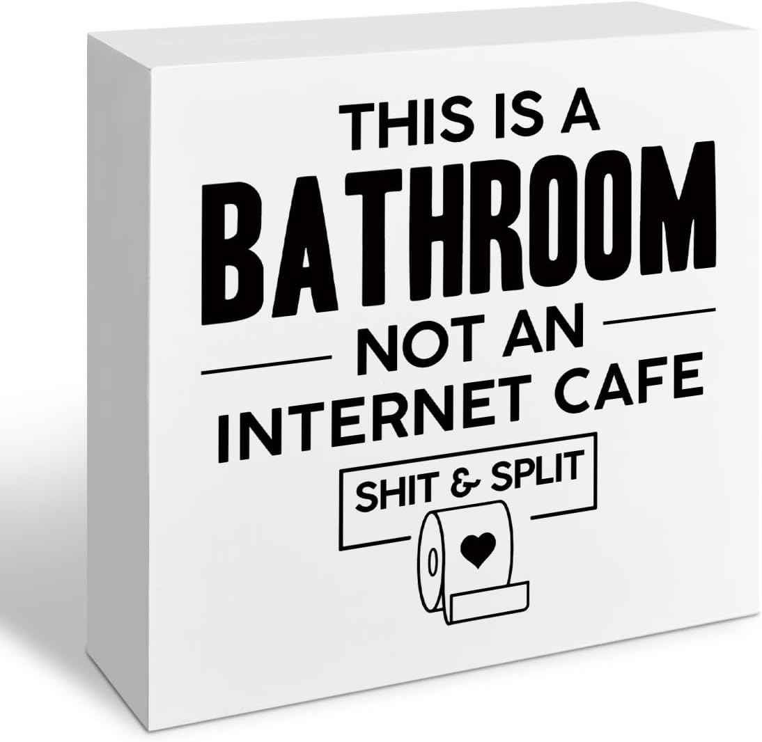 Funny Restroom Bathroom Wooden Signs, Funny Bathroom Sayings, Humor Washroom Quotes Block Plaque, Wall Art/Home Decor, Rustic Wooden Box Signs, Farmhouse Decor, Housewarming Gift