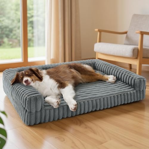Bedsure ComfyFleece Orthopedic Dog Bed Large Grey with Waterproof Memory Foam and Non-Slip Bottom