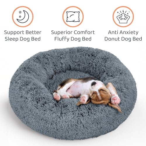 Petloox Donut Dog Bed - Dark Grey, Medium - Ultra-Plush Support for Anxiety Relief and Comfort