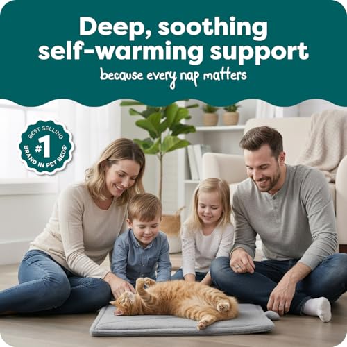 FurHaven ThermaNAP self-warming cat mat, small dog bed with machine washable plush faux fur, gray