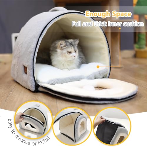 grey cat bed for indoor cats foldable cat cave anti-slip water-resistant bottom cat houses for small dogs