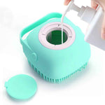 ELEGX Pet Grooming Bath Massage Brush with Soap and Shampoo Dispenser Soft Silicone Bristle for Long Short Haired Dogs Cats Shower (Yellow)