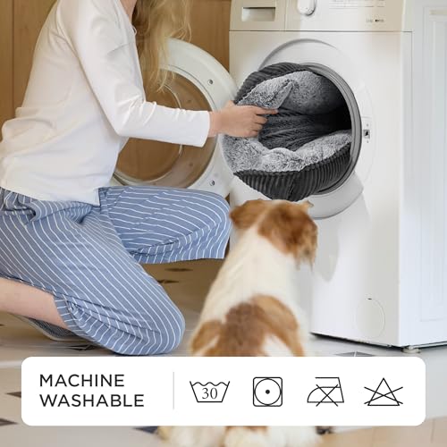 bedsure washable dog bed, small medium size, rectangle fluffy plush pet bed, comfy corduroy fleece, 25x21x7inches, suitable for pet up to 20lbs, grey