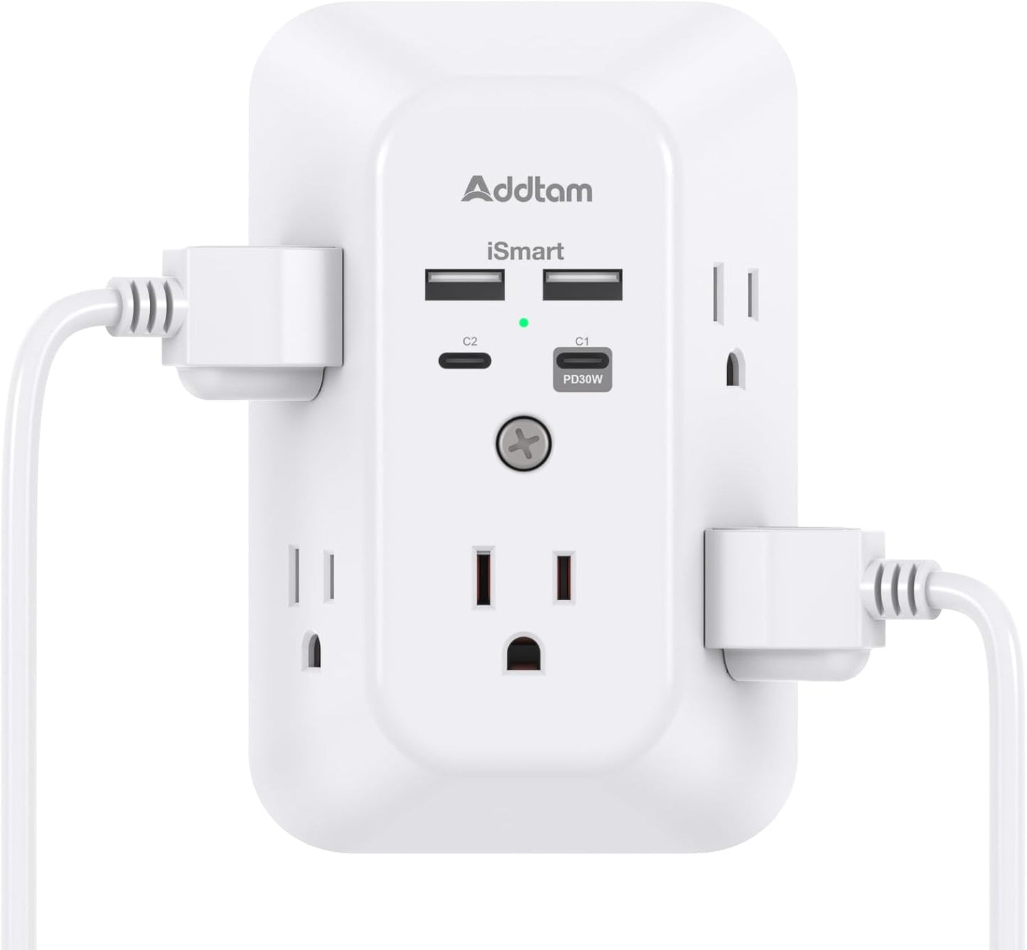 Addtam USB Wall Charger Surge Protector – 5 Outlet Extender with 4 USB Ports (1 USB-C) 1800J Power Strip Multi Plug Adapter for Home & Office